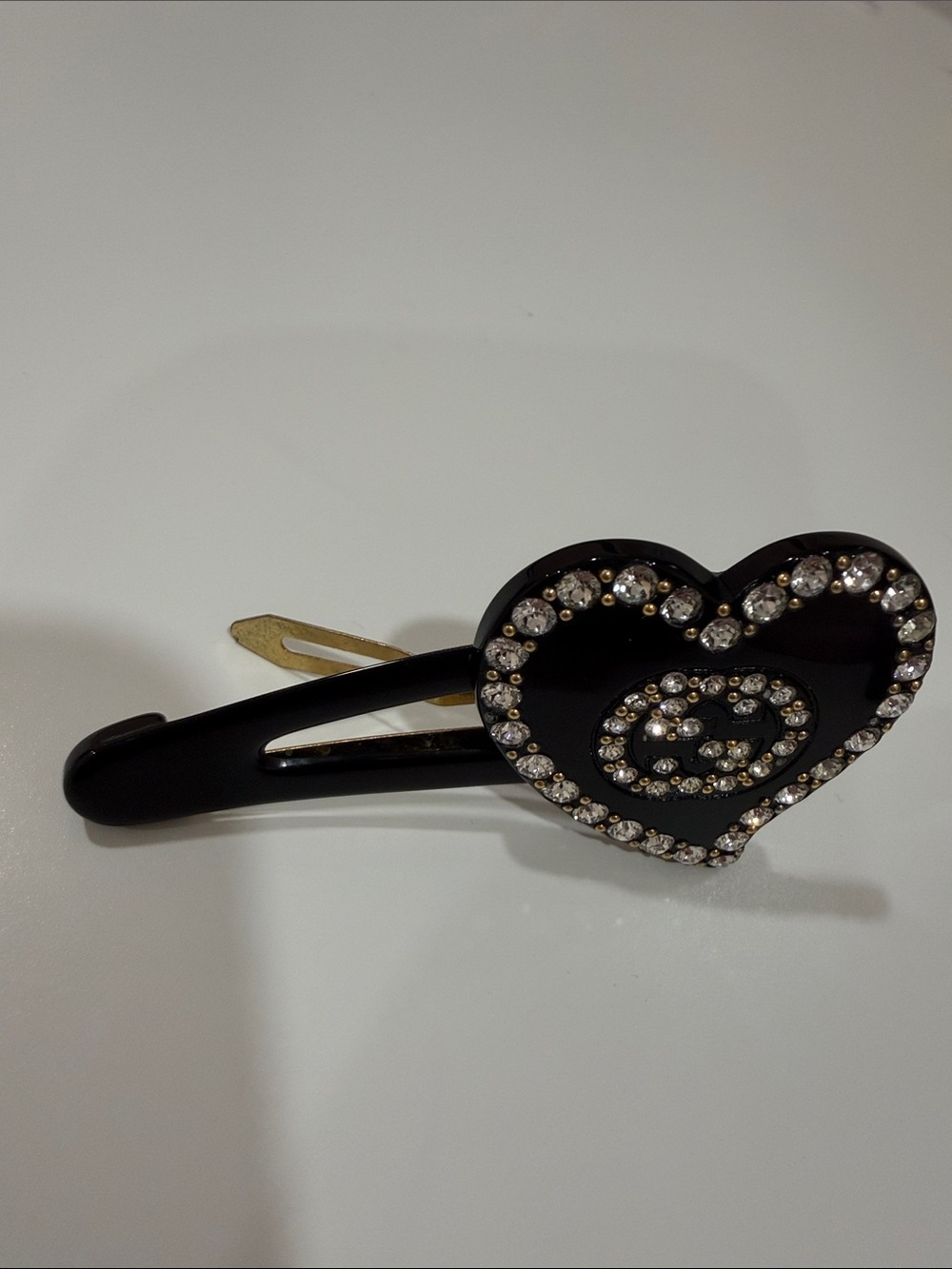 Gucci Crystal Heart Hair Clip - Silver Black - Picture 6 of 8